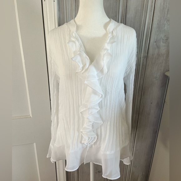 STYLE & CO white collarless vneck ruffle flare sleeve | 12P COQUETTE ROMANTIC - Picture 5 of 12